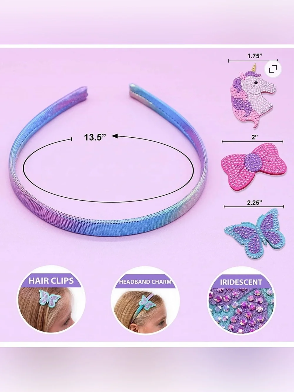 Sparkle Unicorn & Butterfly Kids Headband Set - Pink Purple Blue